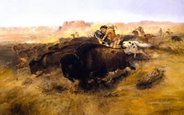 La caza del búfalo 1895 Charles Marion Russell Los indios americanos Pinturas al óleo
